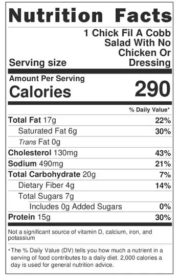 Chick-Fil-A Cobb Salad With No Chicken Or Dressing: Nutrition Info