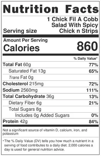 Chick-Fil-A Cobb Salad With Spicy Chick-n-Strips Nutrition