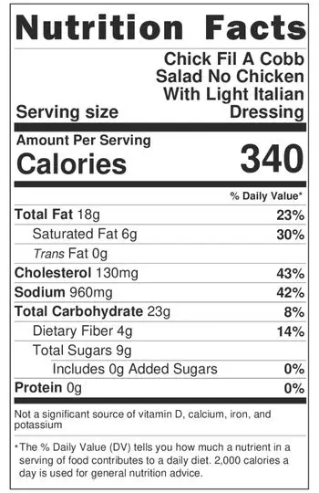 Chick-Fil-A’s Cobb Salad (No Chicken) With Light Italian Dressing: Nutrition Info