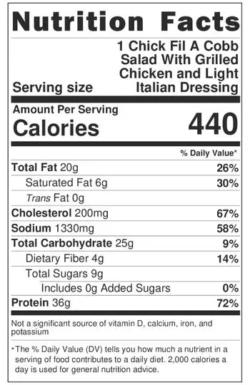 Chick-Fil-A’s Cobb Salad With Grilled Chicken & Light Italian Dressing: Nutrition Info